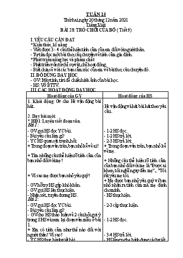 Giáo án các môn Lớp 2 - Tuần 15 - Năm học 2021-2022