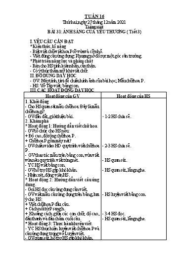 Giáo án các môn Lớp 2 - Tuần 16 - Năm học 2021-2022
