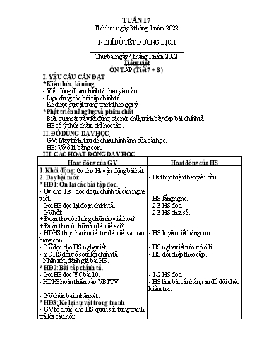 Giáo án các môn Lớp 2 - Tuần 17 - Năm học 2021-2022