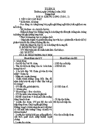 Giáo án các môn Lớp 2 - Tuần 21 - Năm học 2021-2022