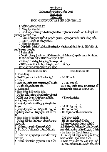 Giáo án các môn Lớp 2 - Tuần 21 - Năm học 2024-2025