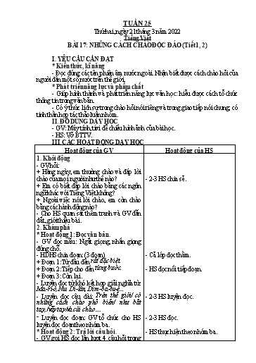 Giáo án các môn Lớp 2 - Tuần 25 - Năm học 2021-2022