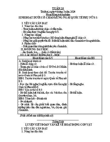 Giáo án các môn Lớp 2 - Tuần 25 - Năm học 2023-2024
