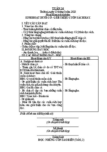 Giáo án các môn Lớp 2 - Tuần 26 - Năm học 2022-2023