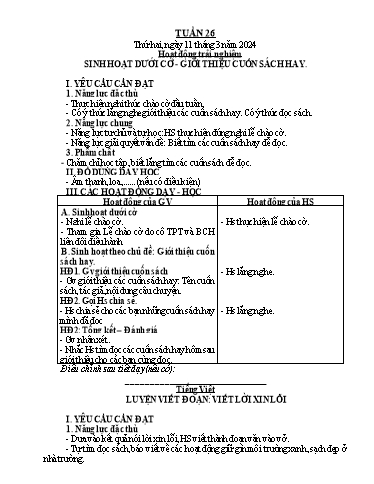 Giáo án các môn Lớp 2 - Tuần 26 - Năm học 2023-2024