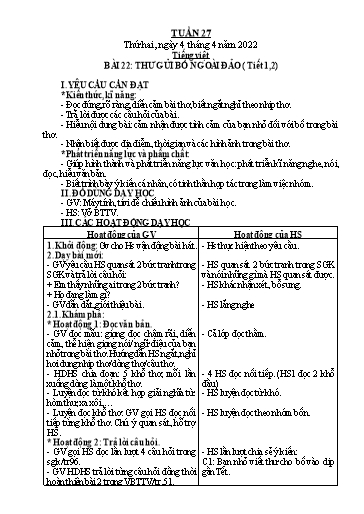 Giáo án các môn Lớp 2 - Tuần 27 - Năm học 2021-2022