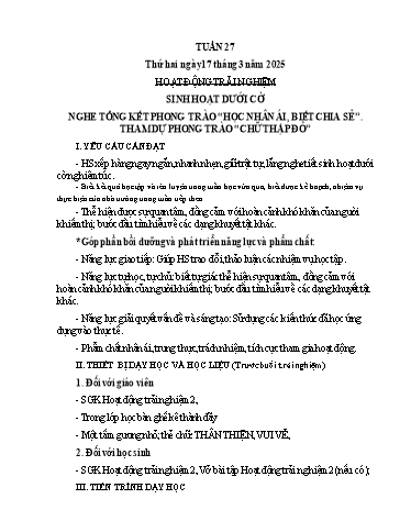 Giáo án các môn Lớp 2 - Tuần 27 - Năm học 2024-2025