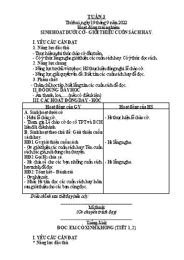 Giáo án các môn Lớp 2 - Tuần 3 - Năm học 2022-2023