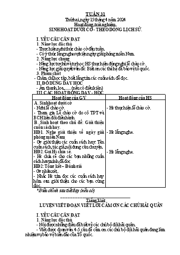 Giáo án các môn Lớp 2 - Tuần 31 - Năm học 2023-2024
