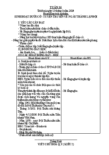 Giáo án các môn Lớp 2 - Tuần 35 - Năm học 2023-2024