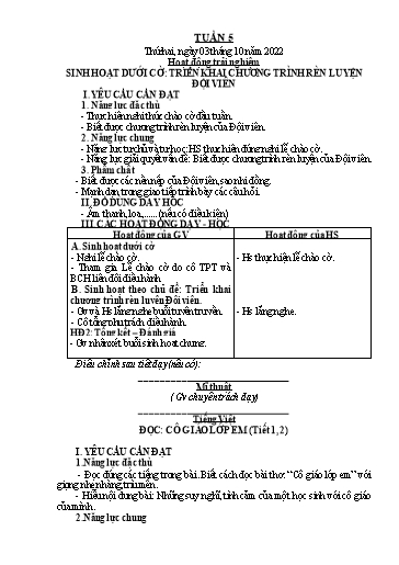 Giáo án các môn Lớp 2 - Tuần 5 - Năm học 2022-2023