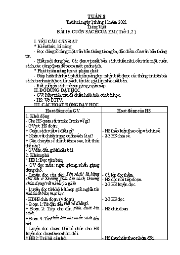 Giáo án các môn Lớp 2 - Tuần 8 - Năm học 2021-2022