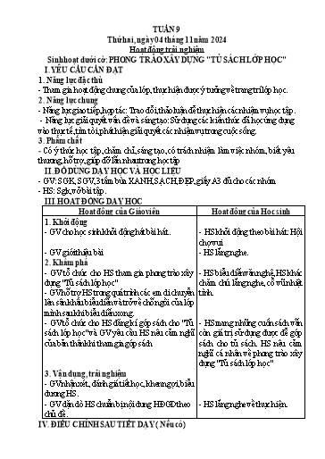 Giáo án các môn Lớp 3 (Kết nối tri thức) - Tuần 9 - Năm học 2024-2025