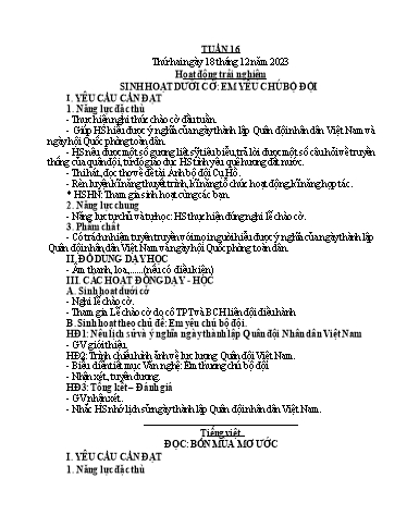 Giáo án các môn Lớp 4 (Kết nối tri thức) - Tuần 16 - Năm học 2023-2024