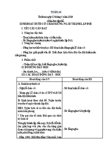 Giáo án các môn Lớp 4 (Kết nối tri thức) - Tuần 35 - Năm học 2023-2024
