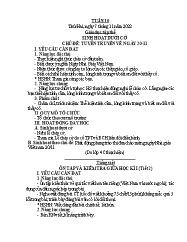 Giáo án các môn Lớp 4 - Tuần 10 - Năm học 2022-2023