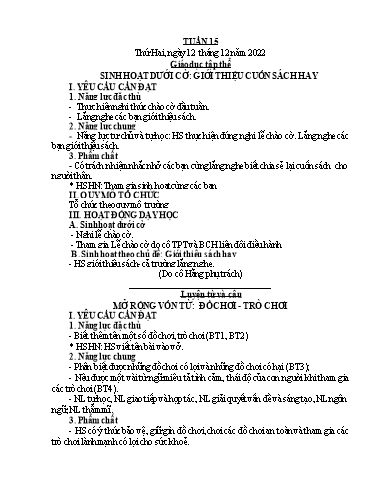 Giáo án các môn Lớp 4 - Tuần 15 - Năm học 2022-2023
