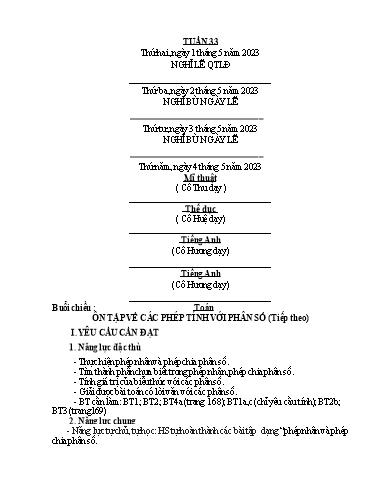 Giáo án các môn Lớp 4 - Tuần 33 - Năm học 2022-2023