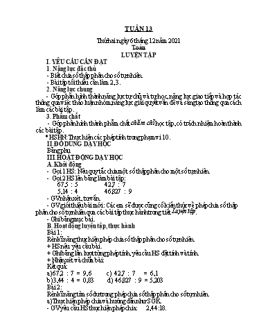 Giáo án các môn Lớp 5 - Tuần 13 - Năm học 2021-2022