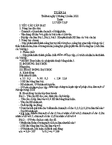 Giáo án các môn Lớp 5 - Tuần 14 - Năm học 2021-2022