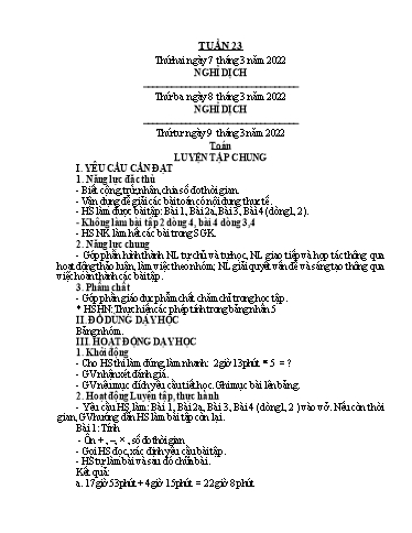 Giáo án các môn Lớp 5 - Tuần 23 - Năm học 2021-2022