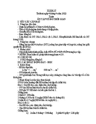 Giáo án các môn Lớp 5 - Tuần 27 - Năm học 2021-2022