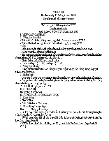 Giáo án các môn Lớp 5 - Tuần 28 - Năm học 2021-2022