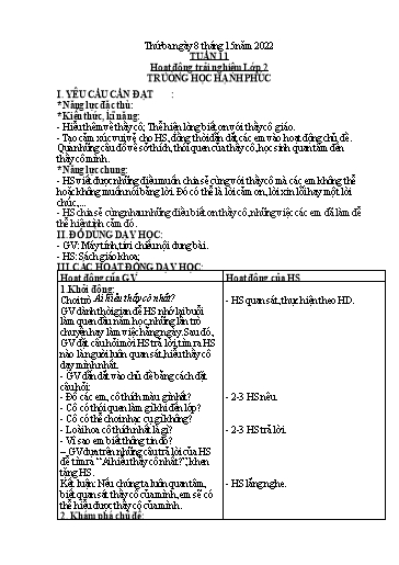 Giáo án Đạo đức + Hoạt động trải nghiệm 1+2 - Tuần 11 - Năm học 2022-2023