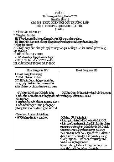 Giáo án Đạo đức + Hoạt động trải nghiệm Lớp 1+2 - Tuần 1 - Năm học 2022-2023