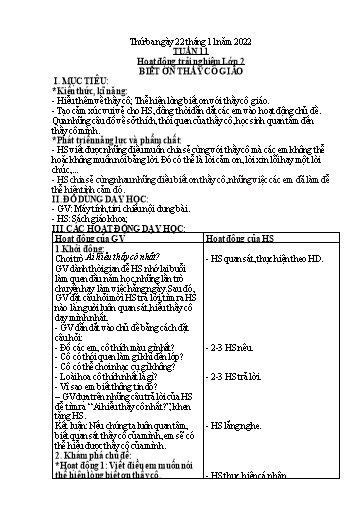 Giáo án Đạo đức + Hoạt động trải nghiệm Lớp 1+2 - Tuần 11 - Năm học 2022-2023