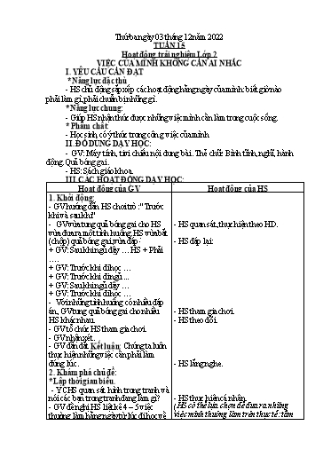 Giáo án Đạo đức + Hoạt động trải nghiệm Lớp 1+2 - Tuần 15 - Năm học 2022-2023