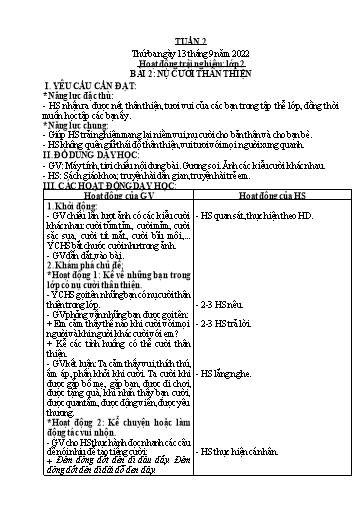 Giáo án Đạo đức + Hoạt động trải nghiệm Lớp 1+2 - Tuần 2 - Năm học 2022-2023