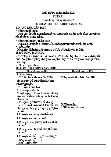 Giáo án Đạo đức + Hoạt động trải nghiệm Lớp 1+2 - Tuần 21 - Năm học 2022-2023