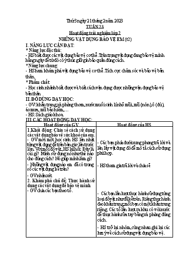 Giáo án Đạo đức + Hoạt động trải nghiệm Lớp 1+2 - Tuần 23 - Năm học 2022-2023