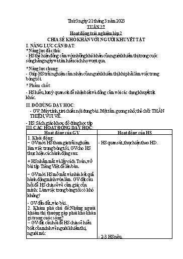 Giáo án Đạo đức + Hoạt động trải nghiệm Lớp 1+2 - Tuần 27 - Năm học 2022-2023