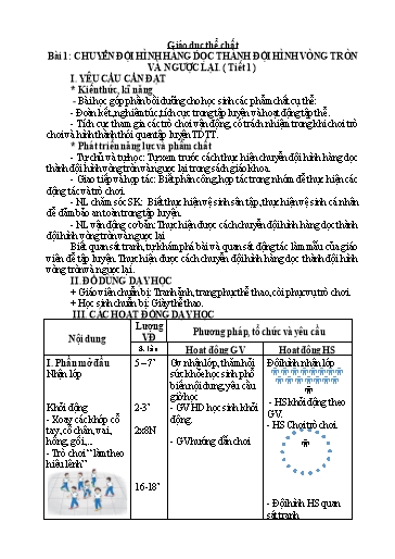 Giáo án Giáo dục thể chất 2 (Kết nối tri thức) - Bài 1: Chuyển đội hình hàng dọc thành đội hình vòng tròn và ngược lại. ( Tiết 1 )