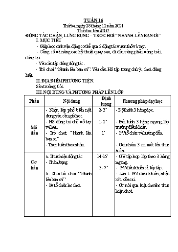 Giáo án Giáo dục Thể chất  2+4 - Tuần 15 - Năm học 2021-2022