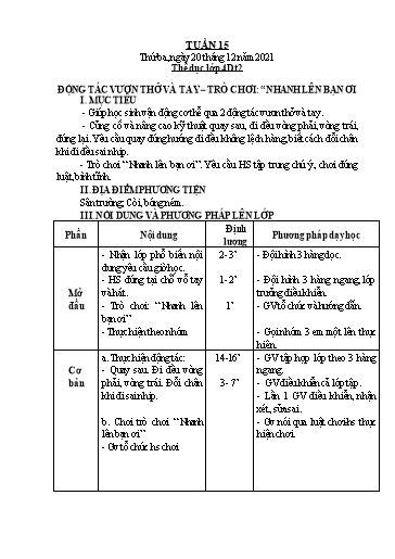 Giáo án Giáo dục Thể chất Lớp 2+4 - Tuần 15 - Năm học 2021-2022