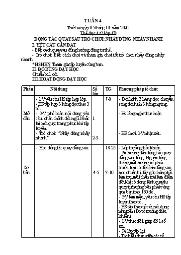 Giáo án Giáo dục Thể chất Lớp 2+4 - Tuần 4 - Năm học 2021-2022