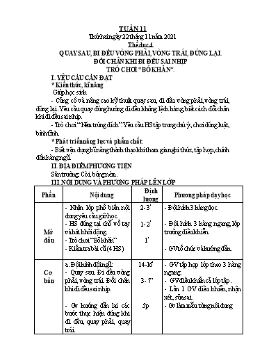 Giáo án Giáo dục Thể chất Lớp 4 - Tuần 11 - Năm học 2021-2022