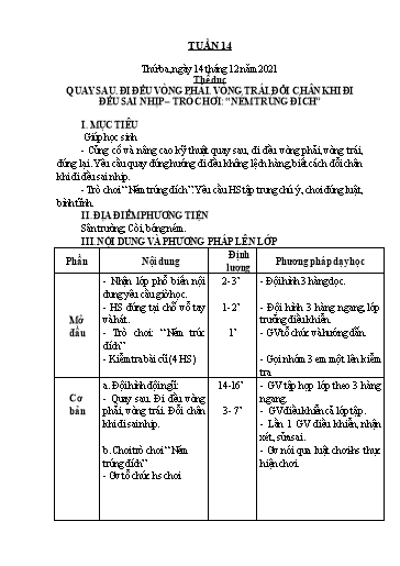 Giáo án Giáo dục Thể chất Lớp 4 - Tuần 14 - Năm học 2021-2022