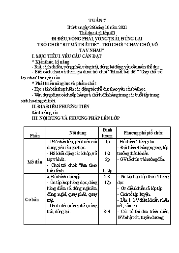 Giáo án Giáo dục Thể chất Lớp 4 - Tuần 7 - Năm học 2021-2022