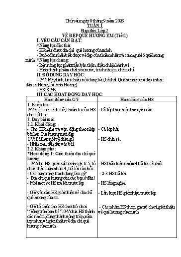 Giáo án Hoạt động trải nghiệm + Đạo đức Lớp 1+2 - Tuần 1 - Năm học 2023-2024