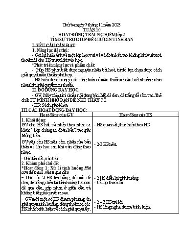 Giáo án Hoạt động trải nghiệm + Đạo đức Lớp 1+2 - Tuần 10 - Năm học 2022-2023