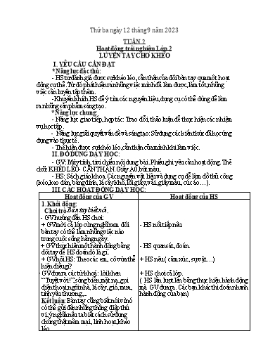 Giáo án Hoạt động trải nghiệm + Đạo đức Lớp 1+2 - Tuần 2 - Năm học 2023-2024