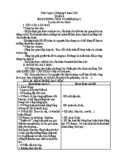 Giáo án Hoạt động trải nghiệm + Đạo đức Lớp 1+2 - Tuần 3 - Năm học 2023-2024