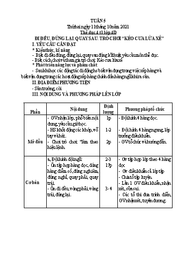 Giáo án Thể dục Lớp 2+4 - Tuần 5 - Năm học 2021-2022