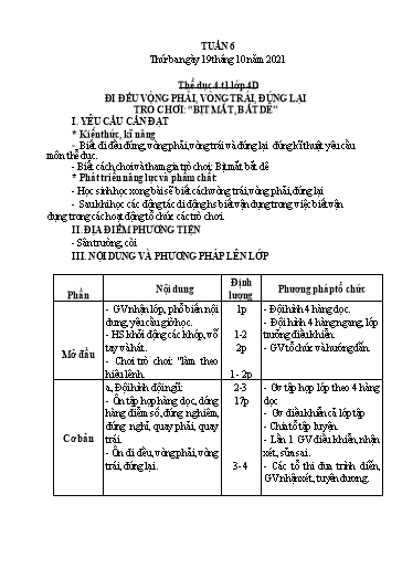 Giáo án Thể dục Lớp 2+4 - Tuần 6 - Năm học 2021-2022