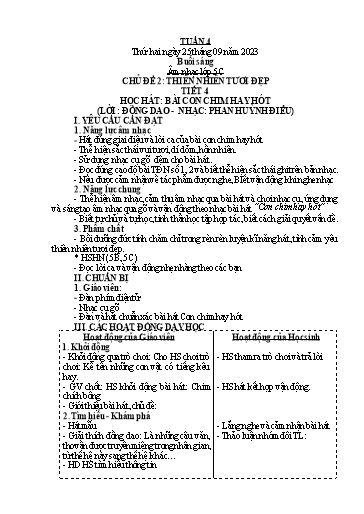 Giáo án Tiếng Việt + Âm nhạc Tiểu học (Kết nối tri thức) - Tuần 4 - Năm học 2023-2024