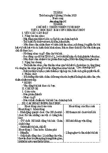Giáo án Tiếng Việt + Âm nhạc Tiểu học (Kết nối tri thức) - Tuần 5 - Năm học 2023-2024